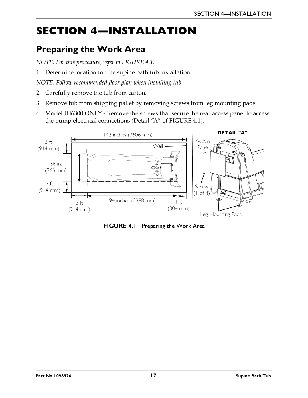 Invacare IH6300ADH manual Installation, Preparing the Work Area 