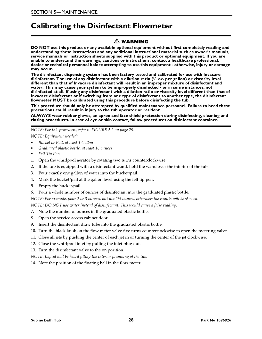 Invacare IH6300ADH manual Calibrating the Disinfectant Flowmeter 