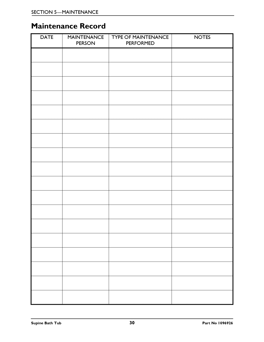 Invacare IH6300ADH manual Maintenance Record 