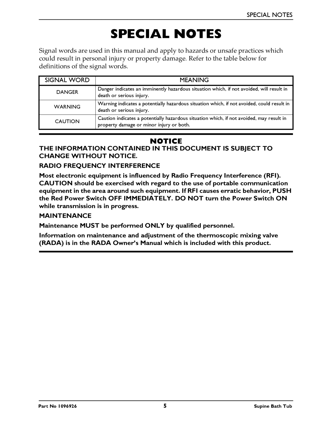 Invacare IH6300ADH manual Special Notes 