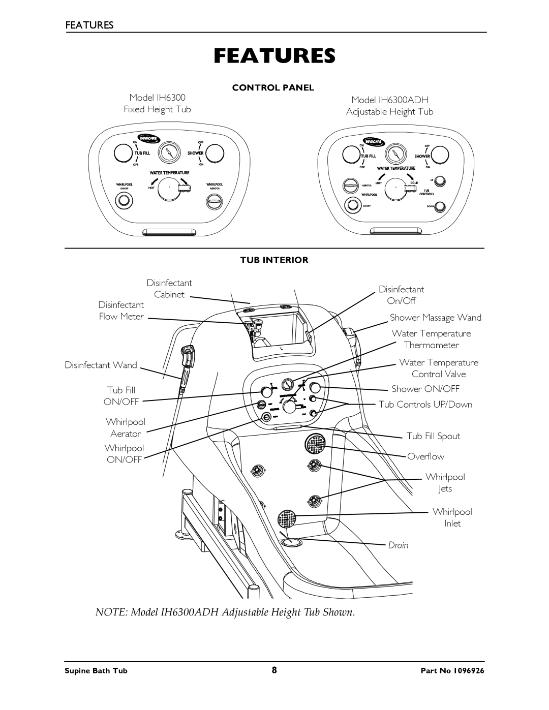 Invacare IH6300ADH manual Features 