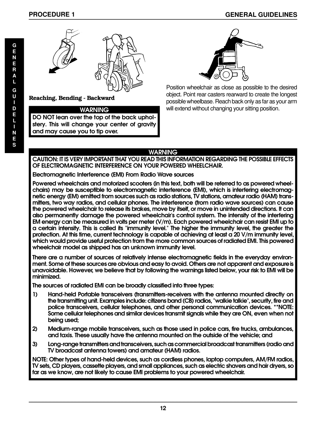 Invacare IIJR, IIBASIC, IISTANDARD, II250 SERIES manual Reaching, Bending Backward 