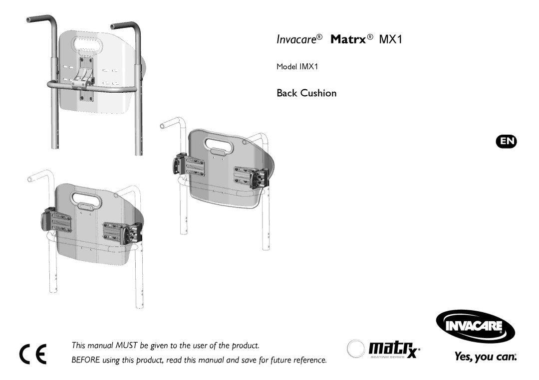 Invacare user manual Invacare Matrx MX1, Model IMX1 