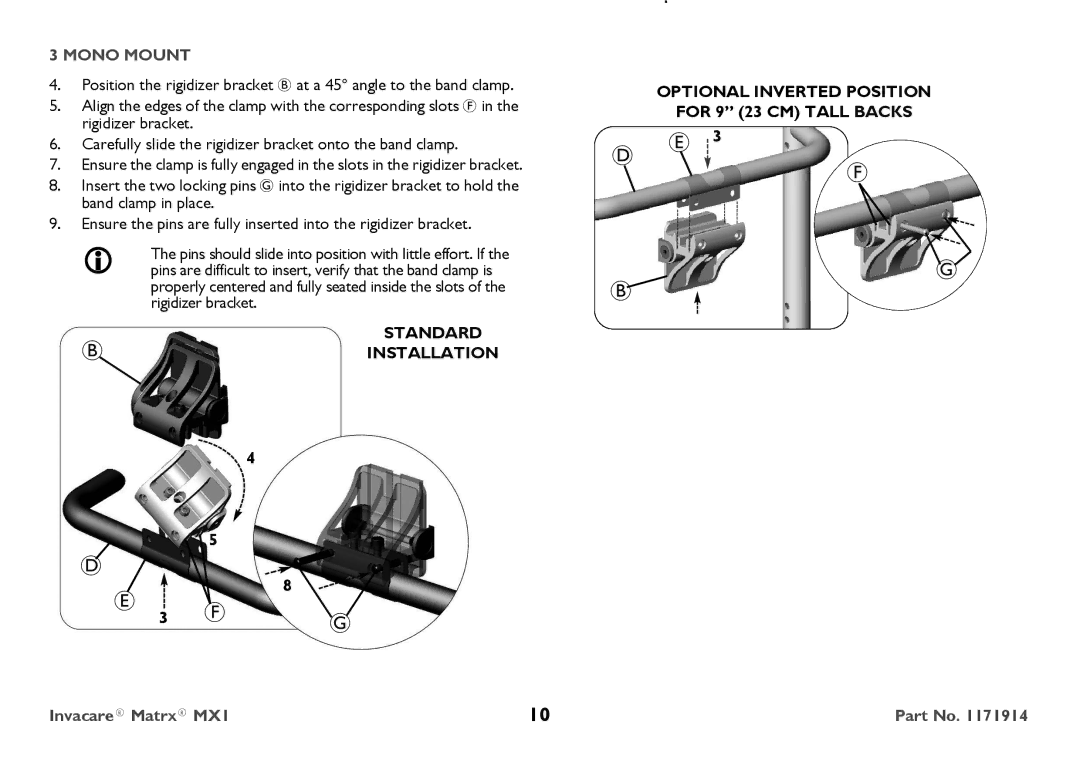 Invacare IMX1 user manual Carefully slide the rigidizer bracket onto the band clamp, Band clamp in place 