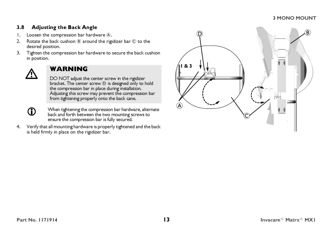 Invacare IMX1 user manual Adjusting the Back Angle 