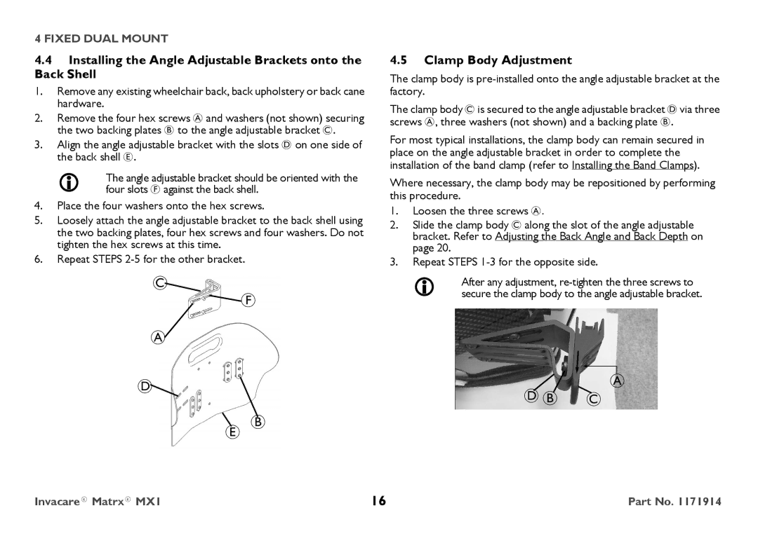 Invacare IMX1 user manual Clamp Body Adjustment, Repeat Steps 1-3 for the opposite side 