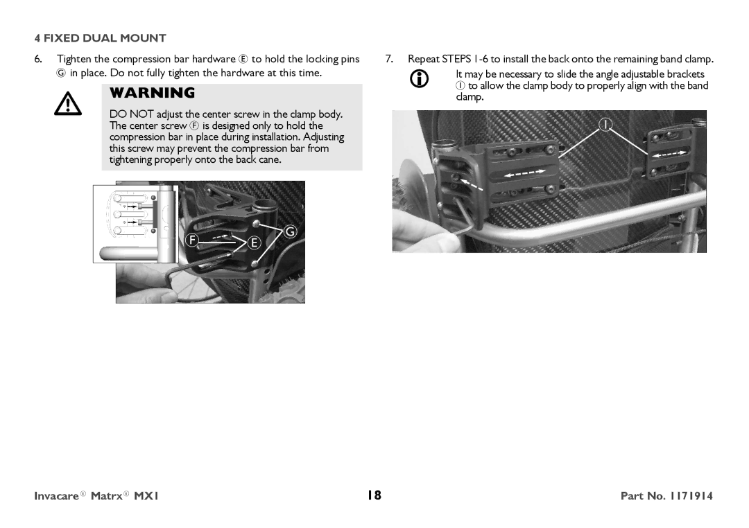 Invacare IMX1 user manual Fixed Dual Mount 