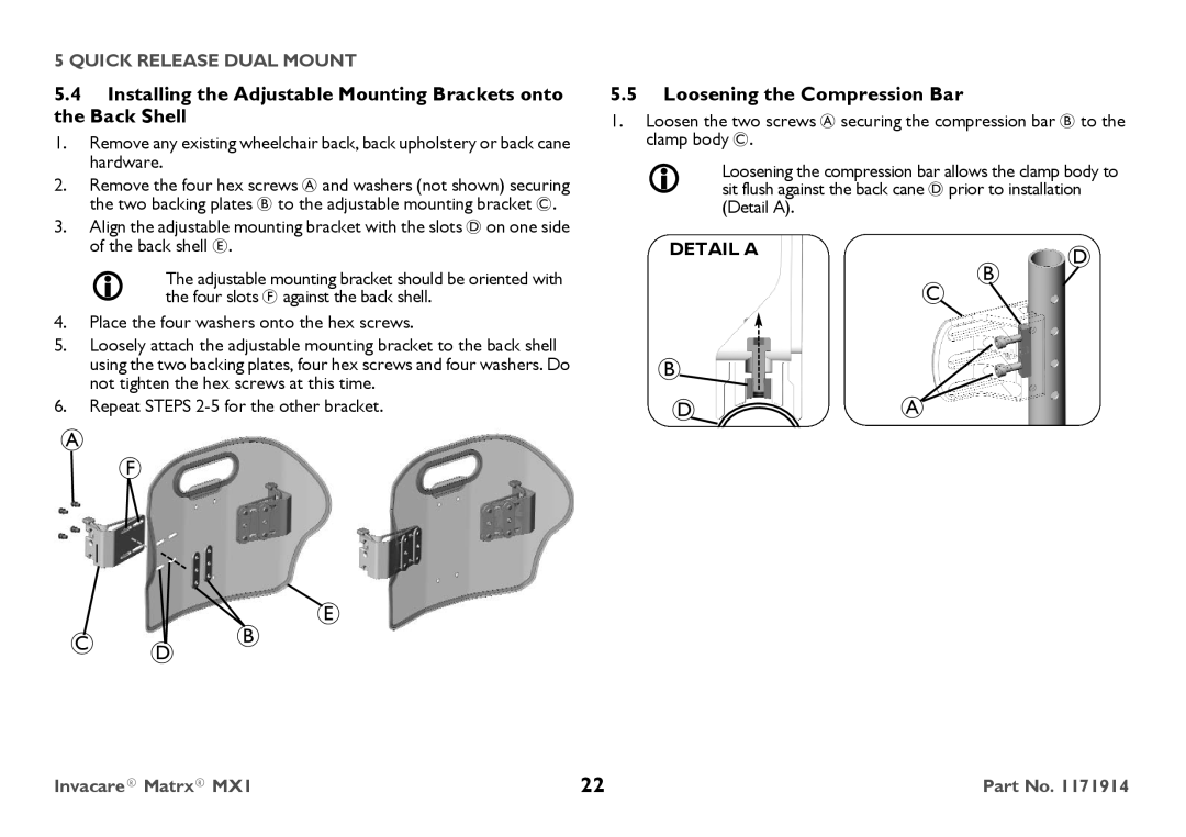 Invacare IMX1 user manual Loosening the Compression Bar 