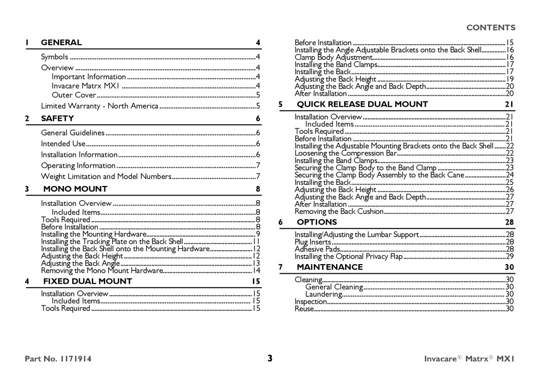 Invacare IMX1 user manual Contents 