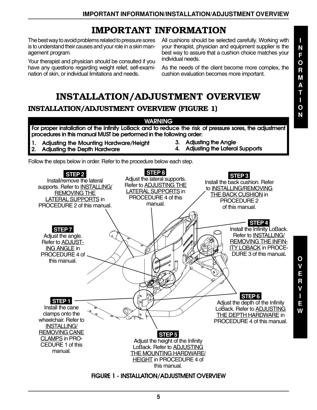 Invacare Infinity LoBack Support manual INSTALLATION/ADJUSTMENT Overview Figure 