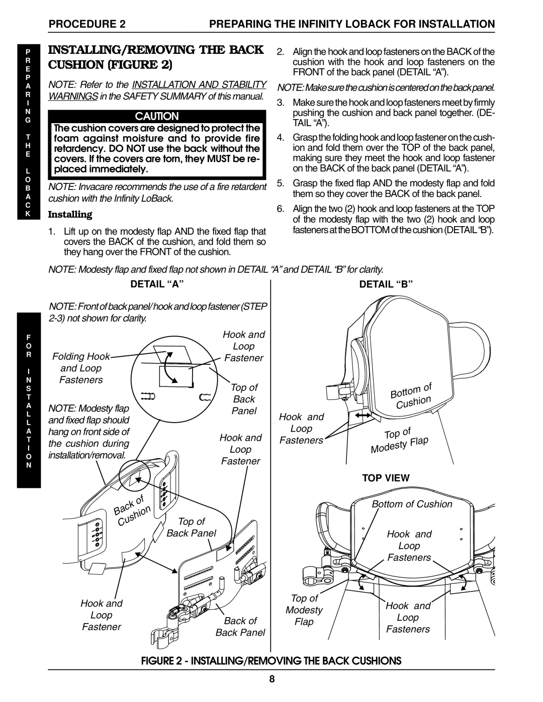 Invacare Infinity LoBack Support manual INSTALLING/REMOVING the Back Cushion Figure, Procedure 