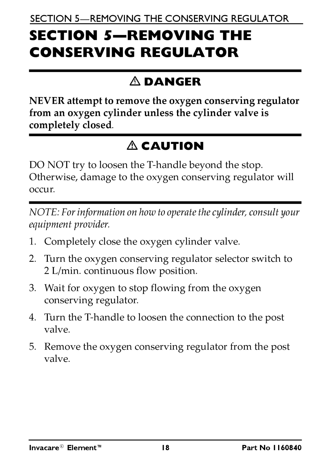 Invacare IOC100P user manual Removing the Conserving Regulator 