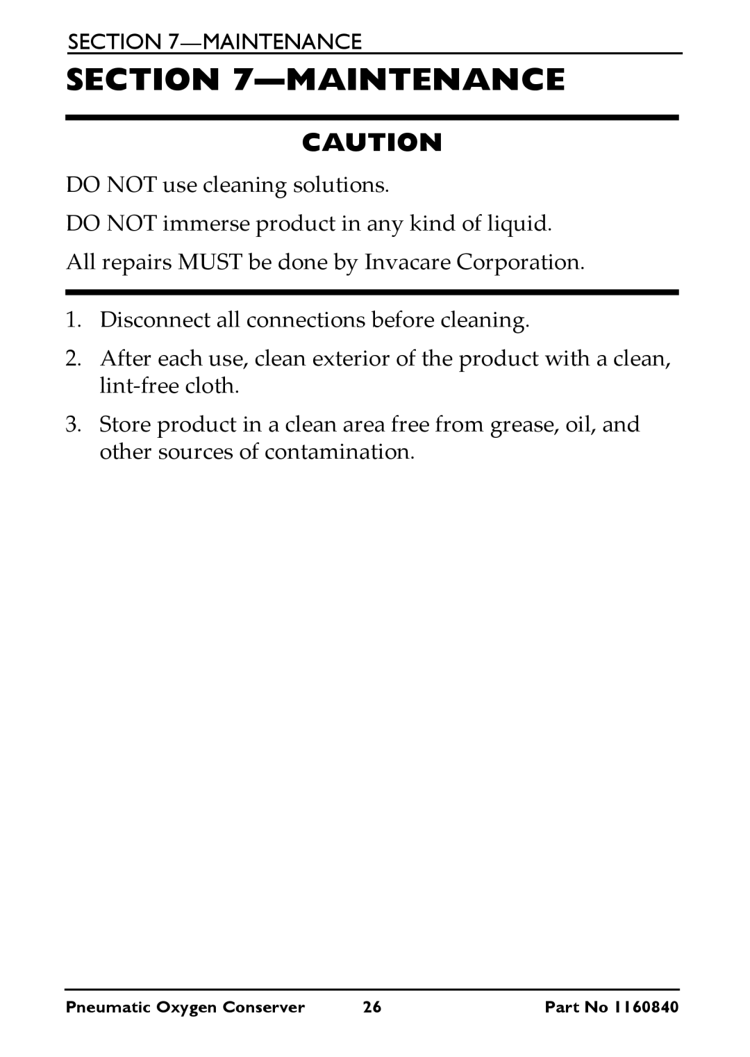 Invacare IOC100P manual Maintenance 