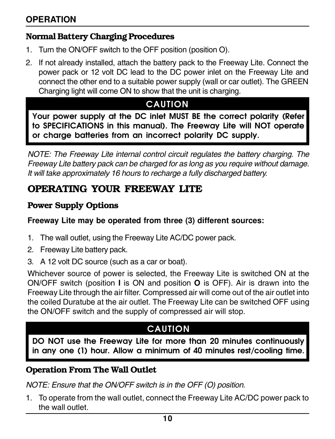 Invacare IRC 1195 owner manual Operating Your Freeway Lite, Normal Battery Charging Procedures, Power Supply Options 