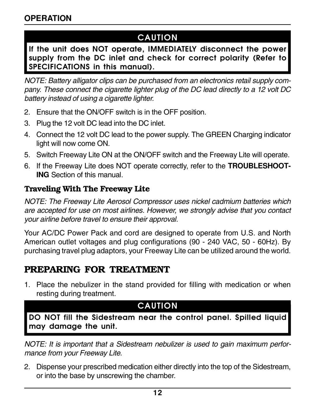 Invacare IRC 1195 owner manual Preparing for Treatment, Traveling With The Freeway Lite 