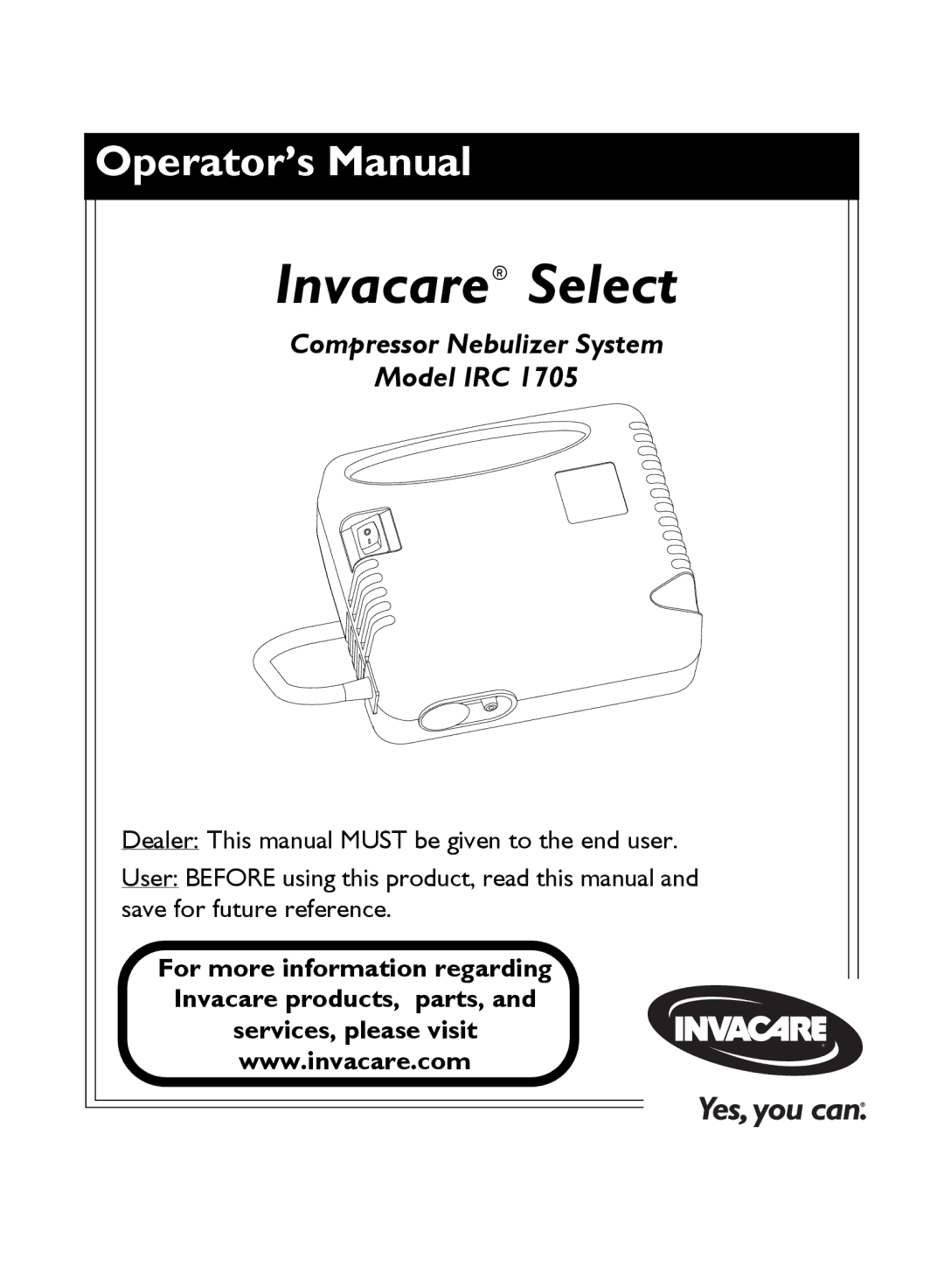 Invacare IRC 1705 manual Invacare Select 