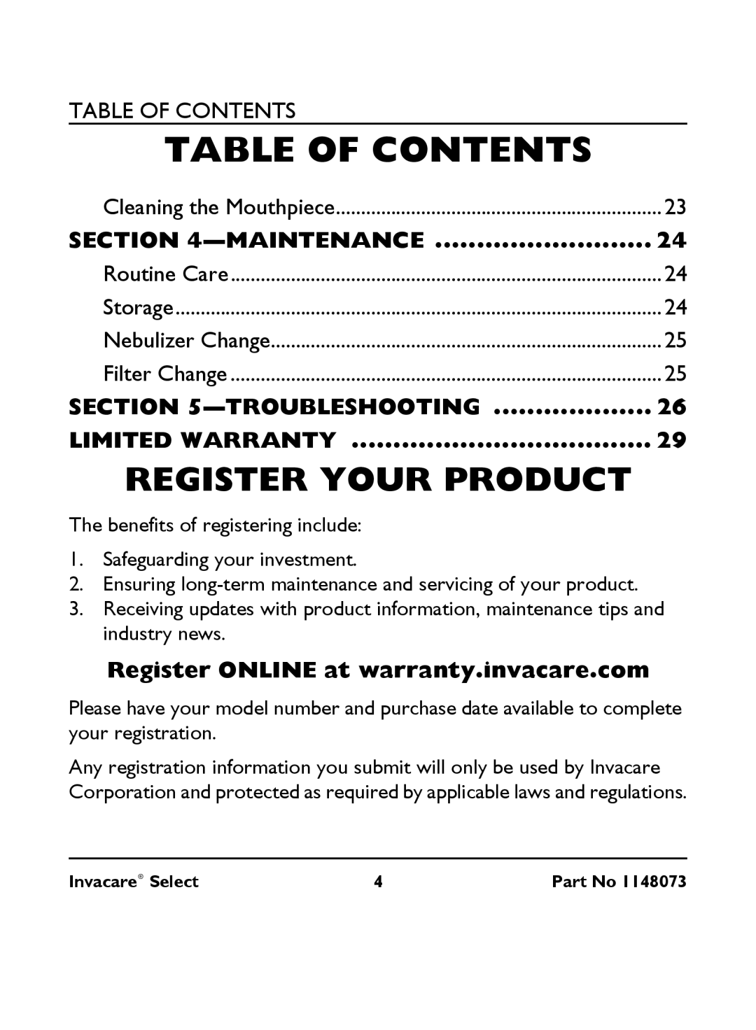 Invacare IRC 1705 manual Register Your Product 