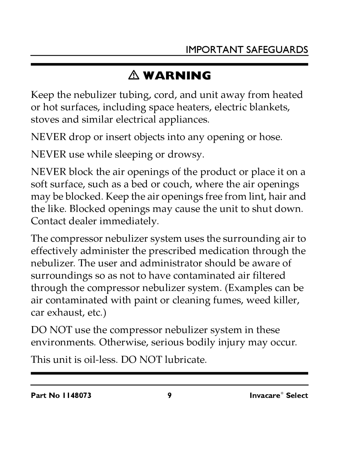 Invacare IRC 1705 manual Important Safeguards 