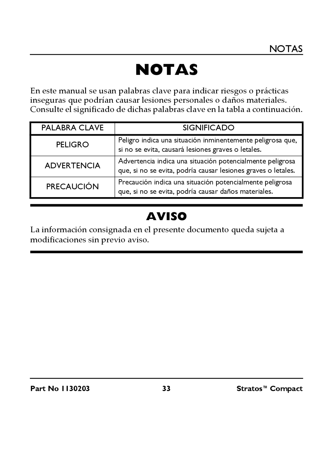 Invacare IRC 1710 user manual Notas, Significado 