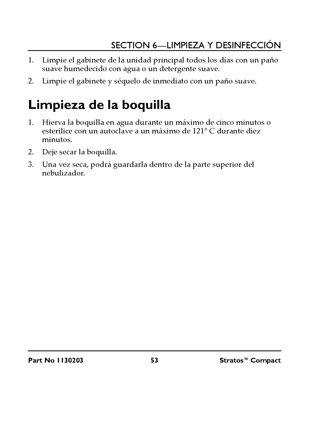 Invacare IRC 1710 user manual Limpieza de la boquilla 