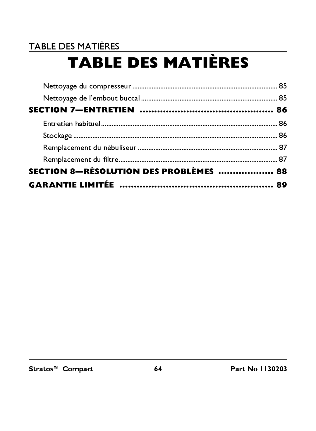 Invacare IRC 1710 user manual Table DES Matières 