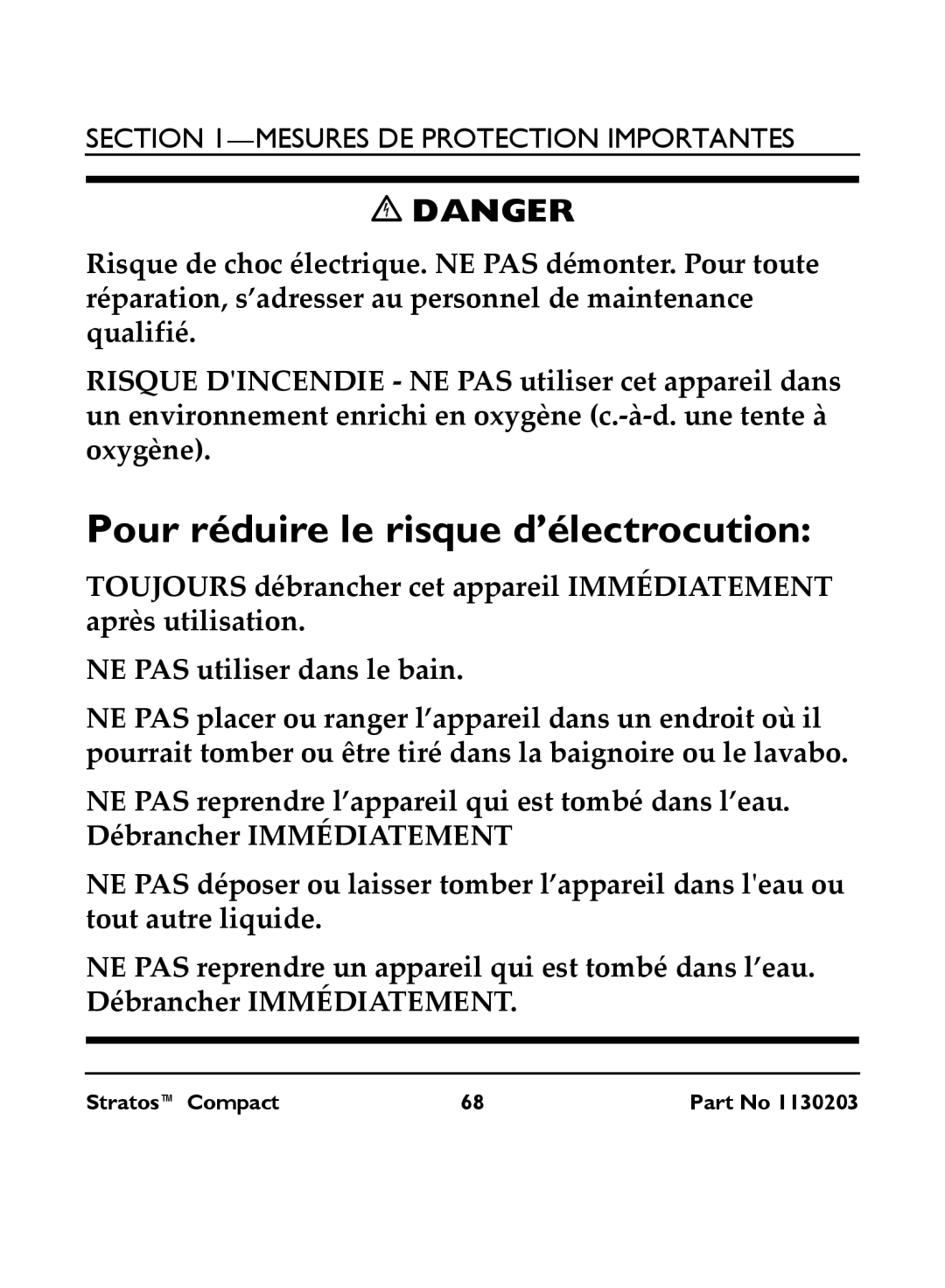 Invacare IRC 1710 user manual Pour réduire le risque d’électrocution 