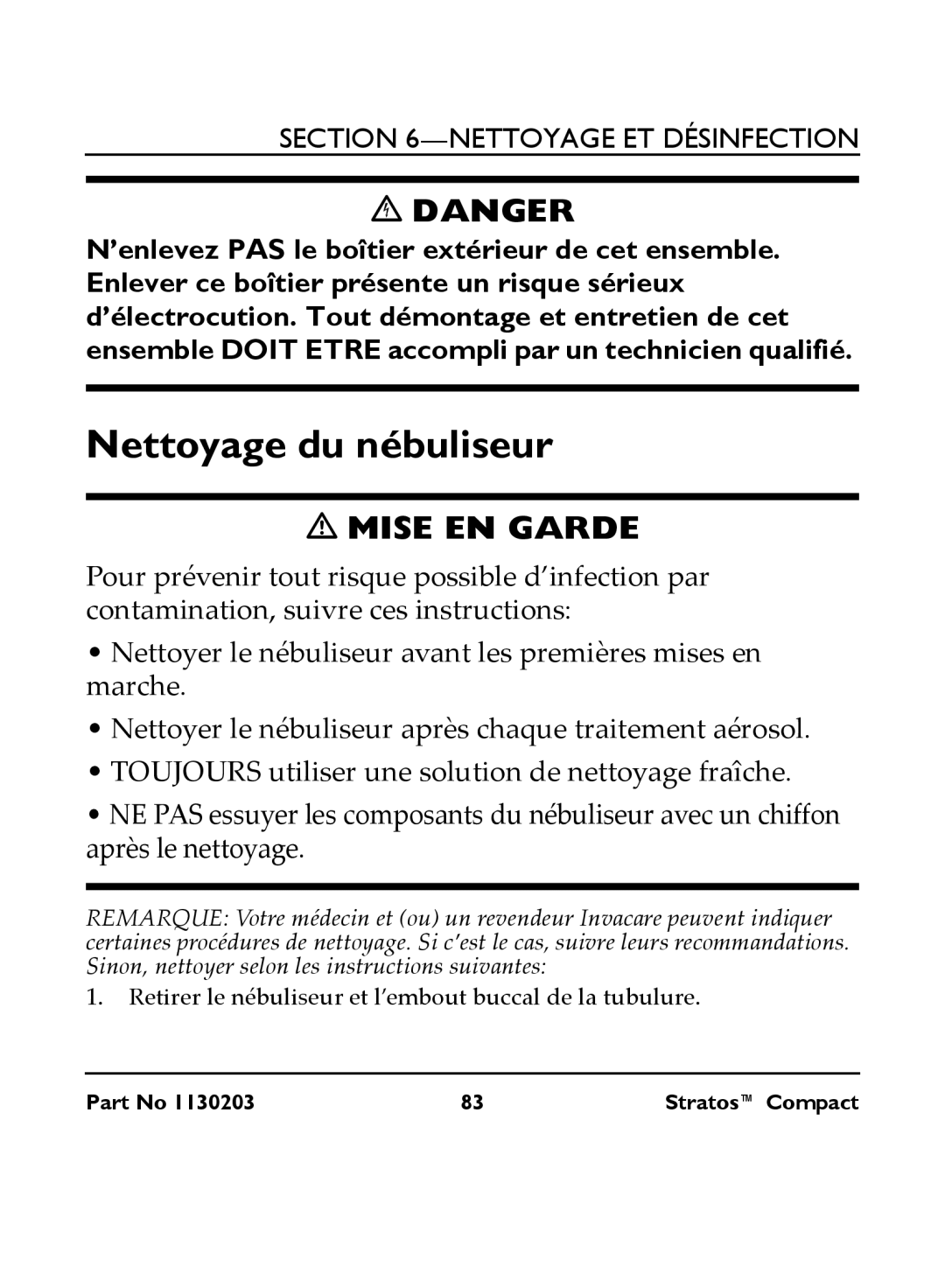 Invacare IRC 1710 user manual Nettoyage du nébuliseur 