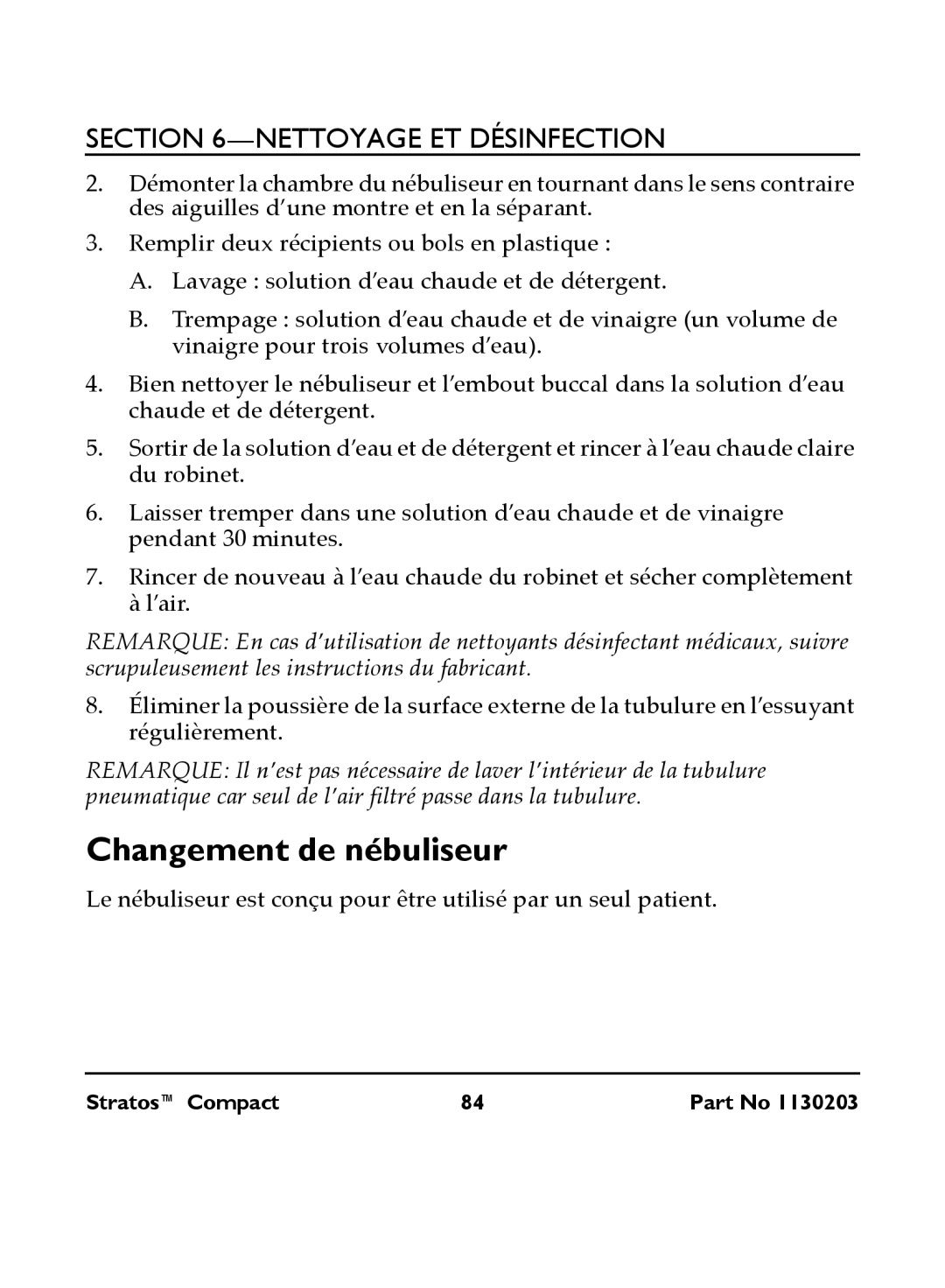 Invacare IRC 1710 user manual Changement de nébuliseur 