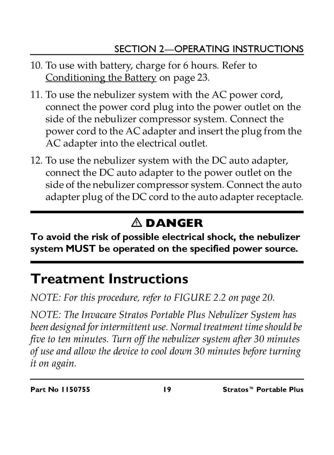 Invacare IRC 1730 manual Treatment Instructions 