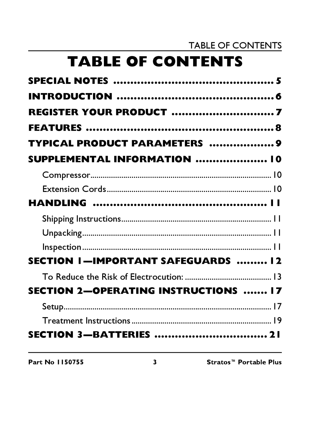 Invacare IRC 1730 manual Table of Contents 