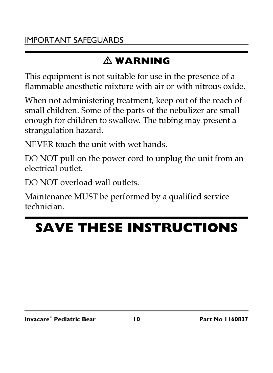 Invacare IRC 1740 manual Important Safeguards 