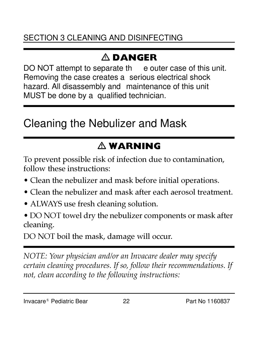 Invacare IRC 1740 manual Cleaning the Nebulizer and Mask 