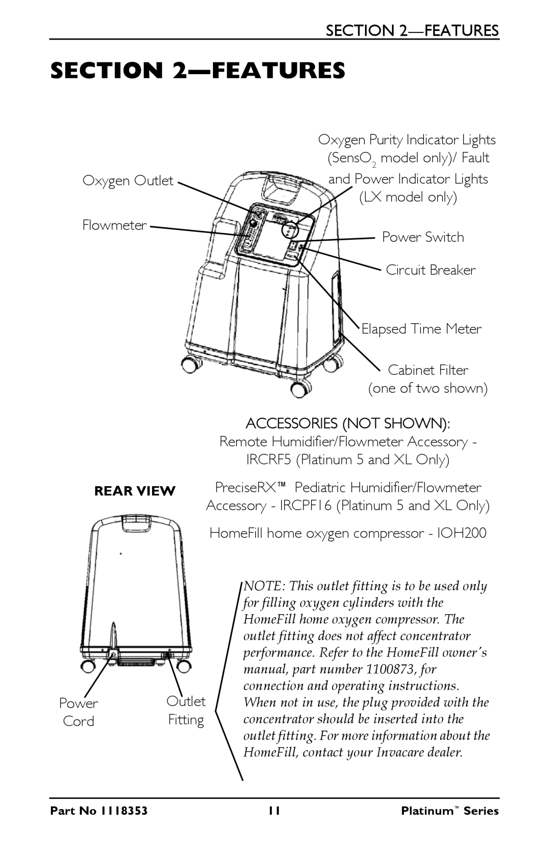 Invacare IRC10LXO2, IRC5LX manual Features, Oxygen Outlet Flowmeter 