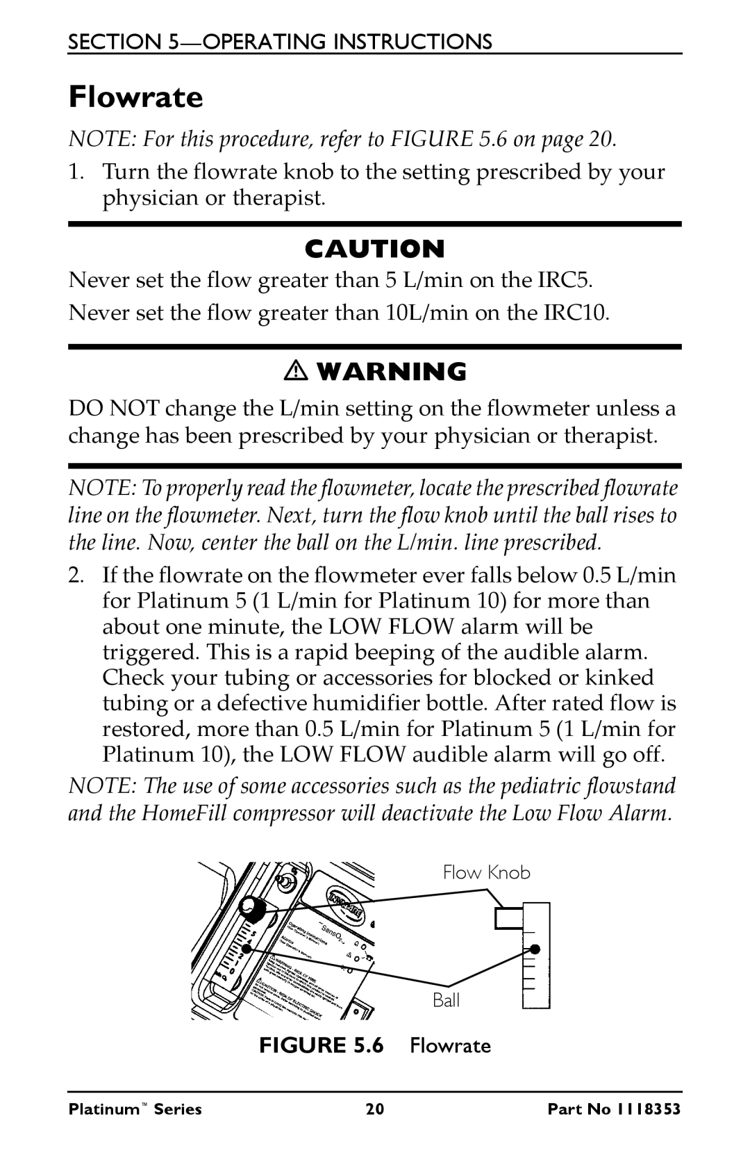 Invacare IRC10LXO2, IRC5LX manual Flowrate 