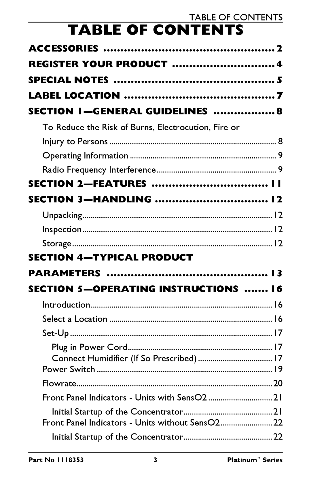 Invacare IRC5LX, IRC10LXO2 manual Table of Contents 