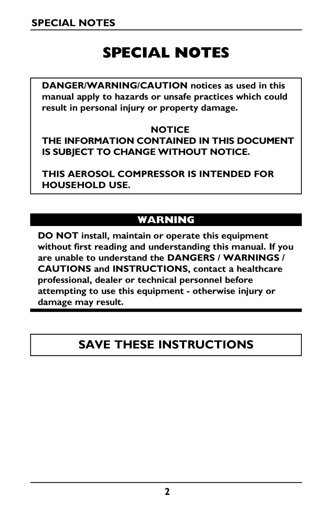 Invacare IRC1175 manual Special Notes 