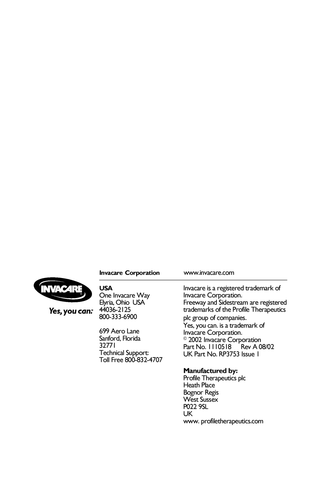 Invacare IRC1175 manual Manufactured by 