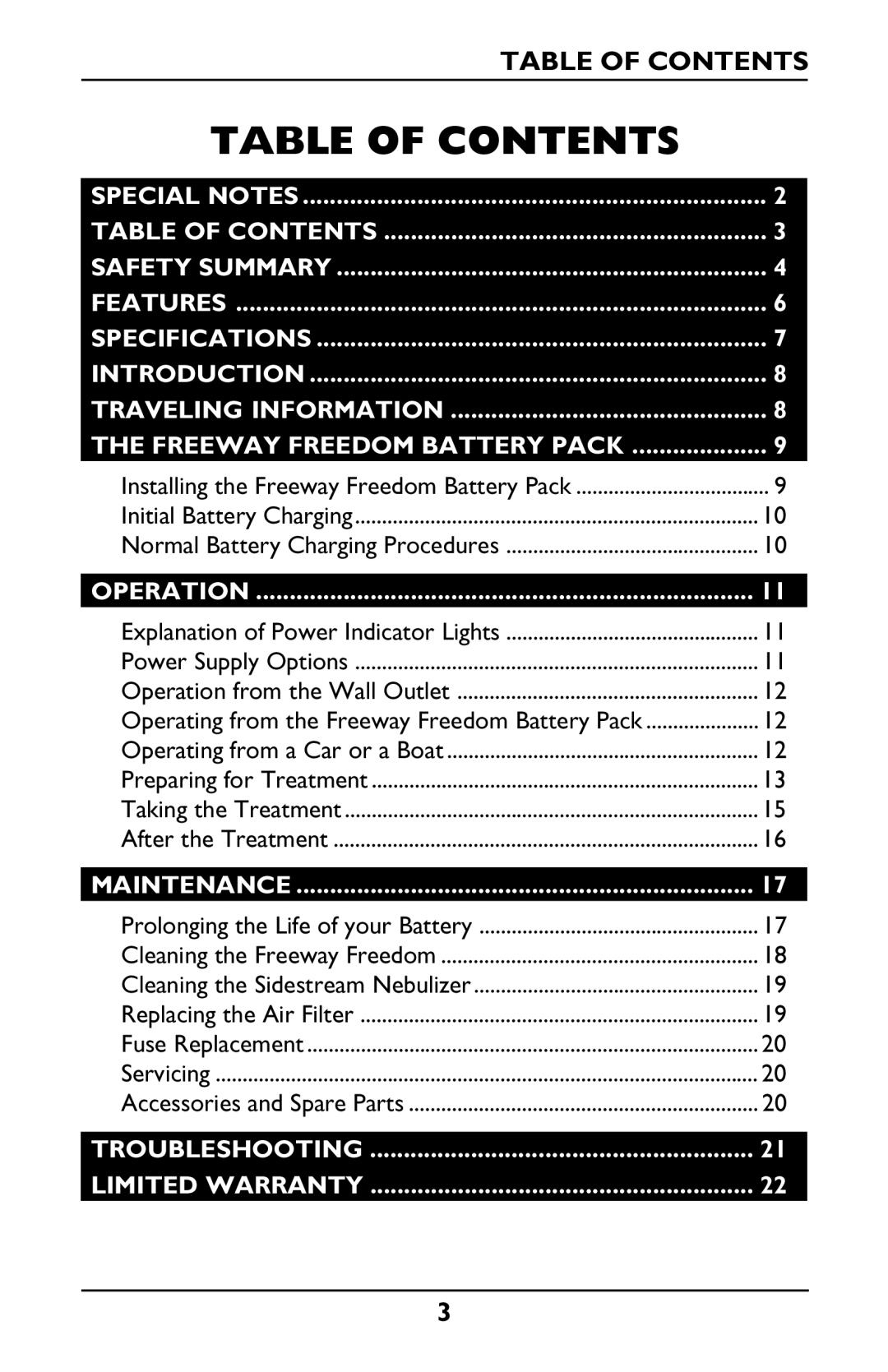 Invacare IRC1175 manual Table of Contents 