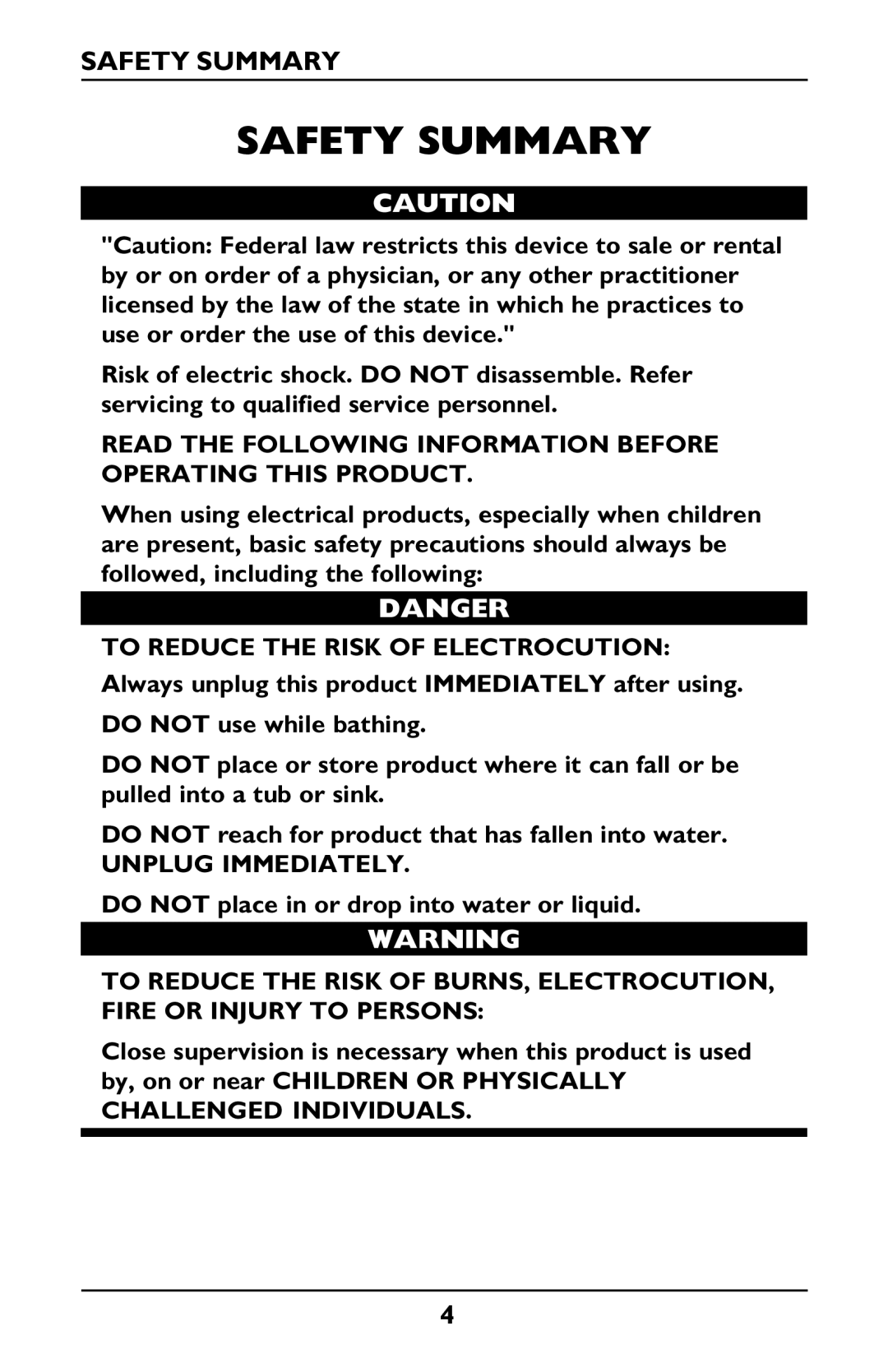 Invacare IRC1175 manual Safety Summary 