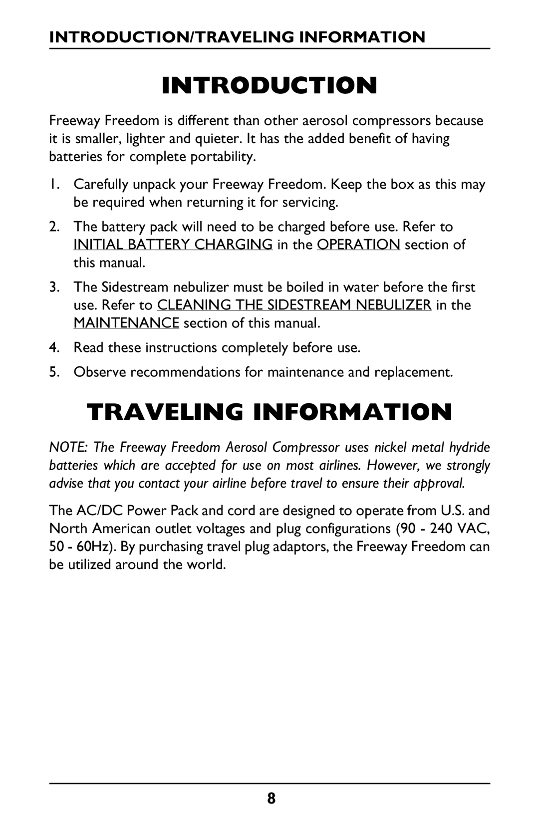 Invacare IRC1175 manual Introduction, Traveling Information 