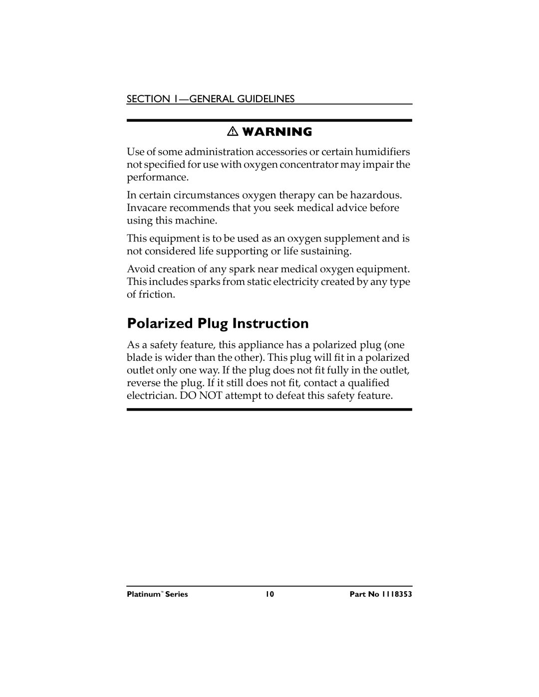 Invacare IRC5LXO2, IRC10LXO2 manual Polarized Plug Instruction 