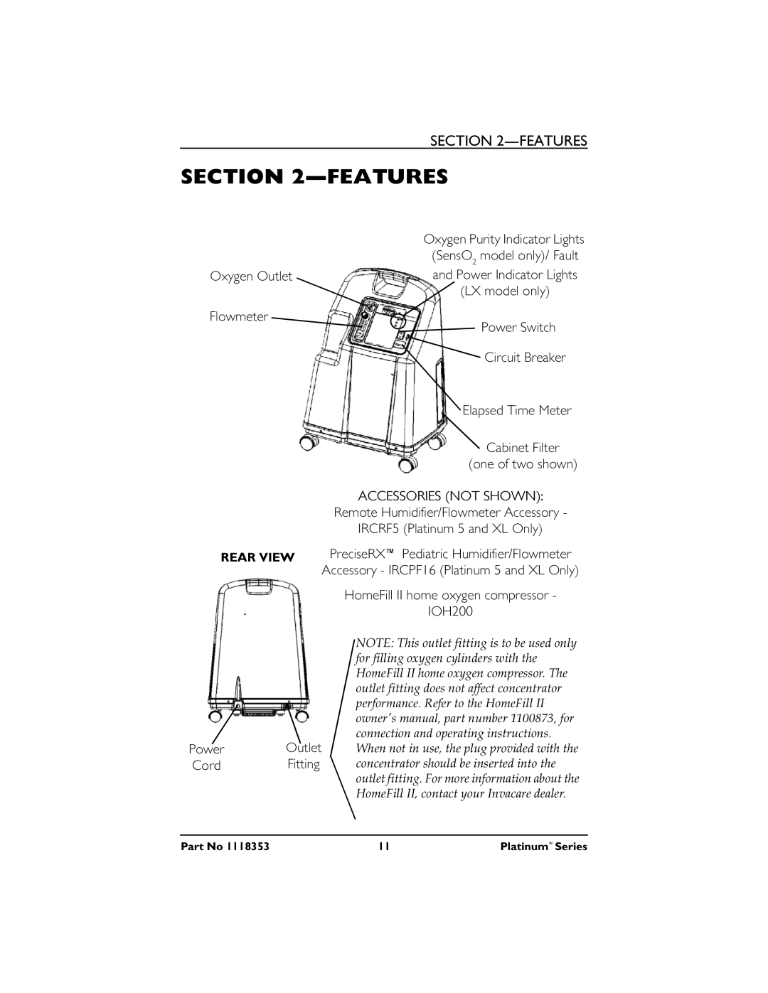 Invacare IRC10LXO2, IRC5LXO2 manual Features, Accessories not Shown 