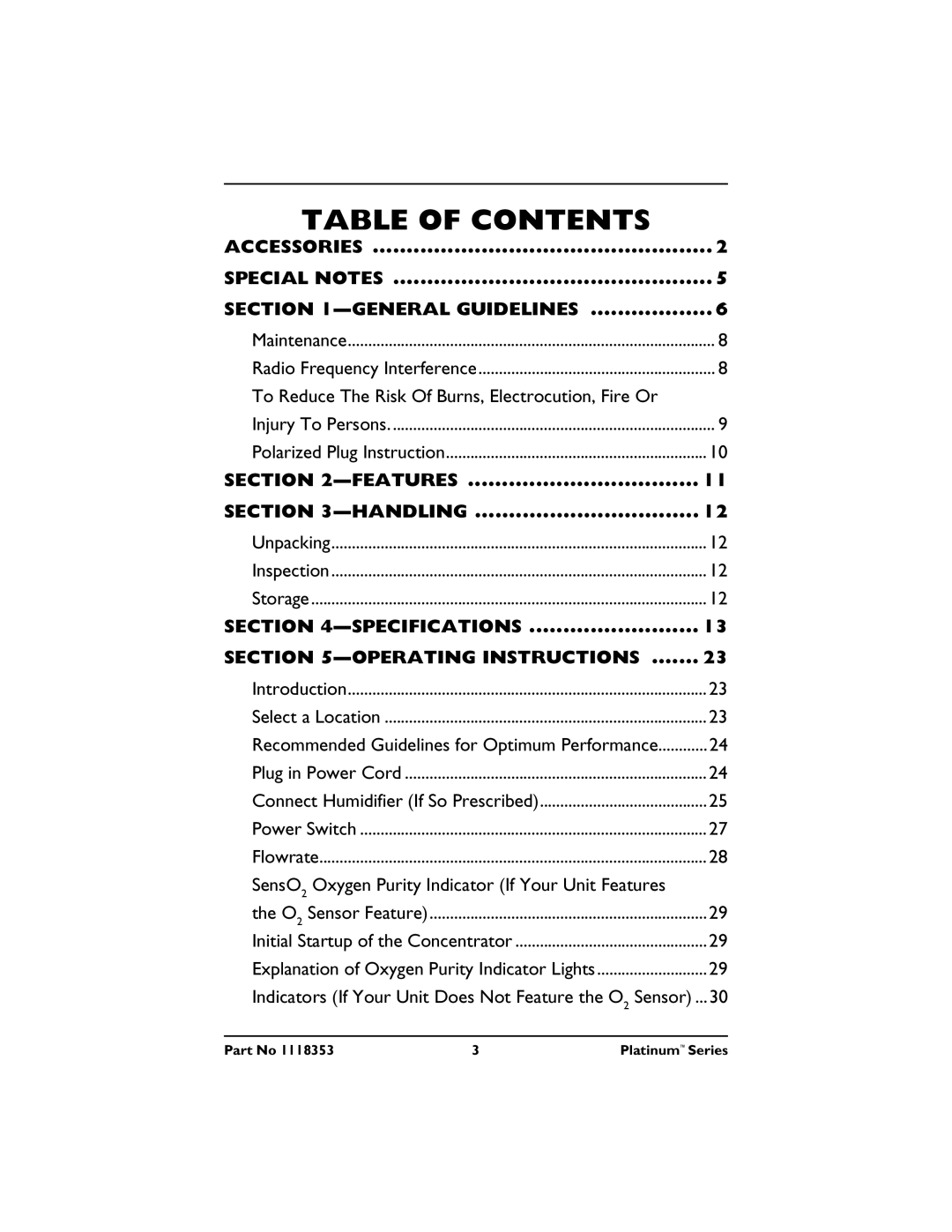 Invacare IRC10LXO2, IRC5LXO2 manual Table of Contents 