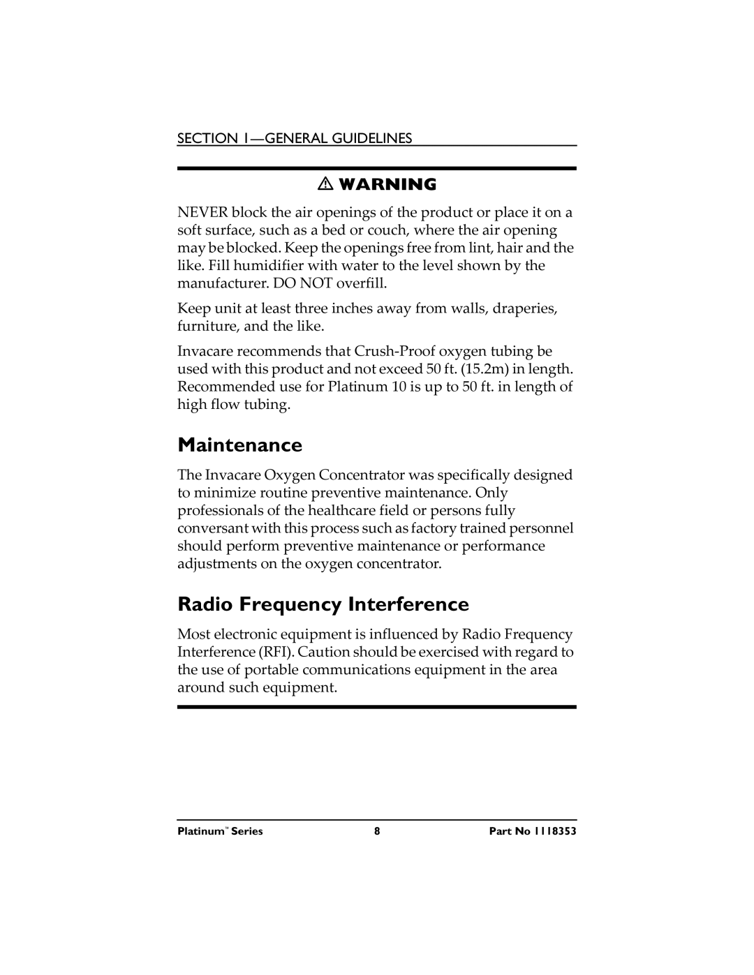 Invacare IRC5LXO2, IRC10LXO2 manual Maintenance, Radio Frequency Interference 