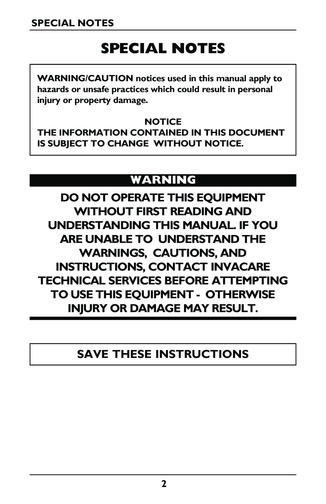 Invacare IRC5LXO2, IRC5LX manual Special Notes 