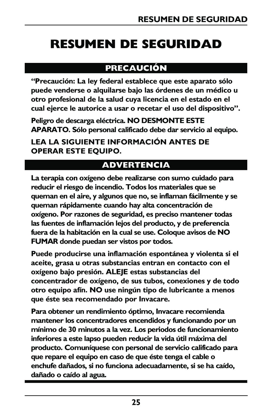 Invacare IRC5LXO2, IRC5LX manual Resumen DE Seguridad, LEA LA Siguiente Información Antes DE Operar Este Equipo 