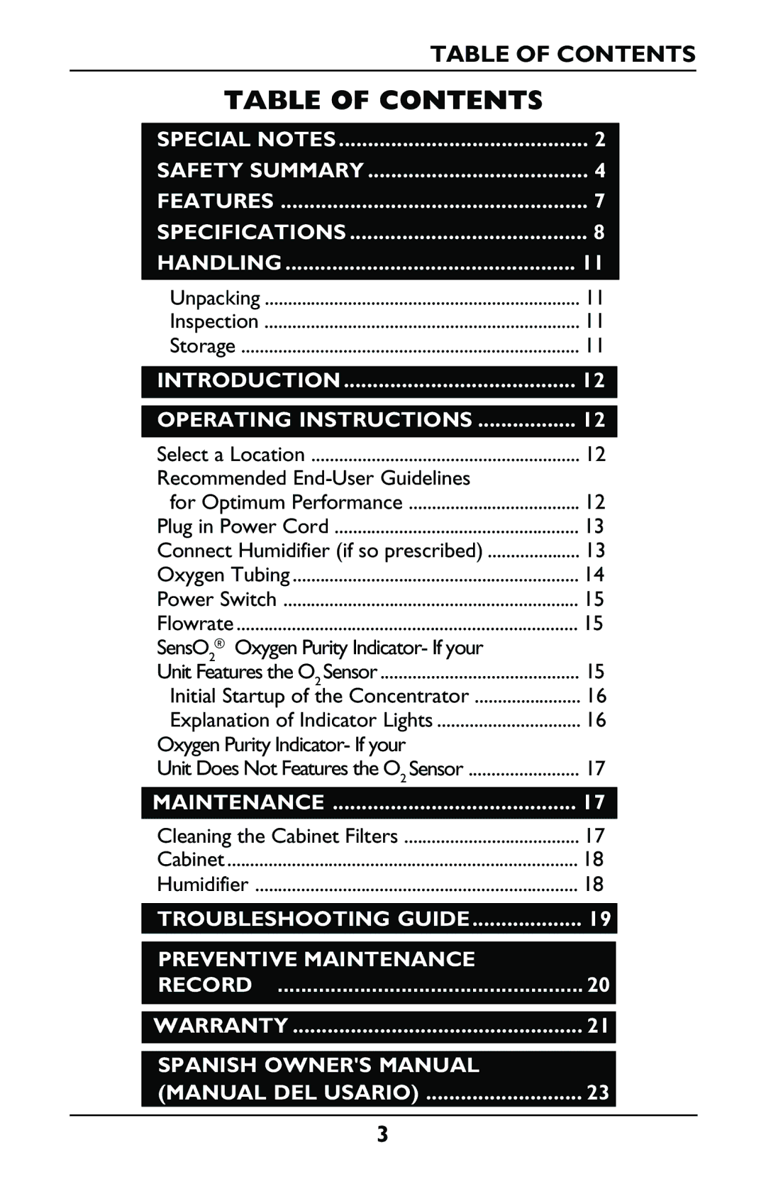 Invacare IRC5LXO2, IRC5LX manual Table of Contents 