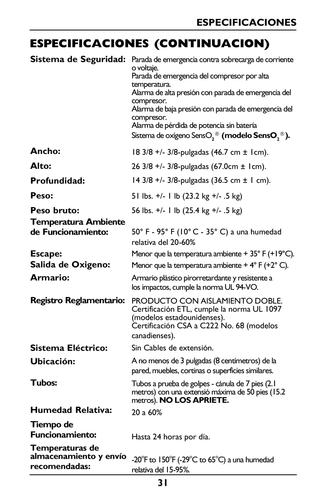 Invacare IRC5LXO2, IRC5LX manual Temperaturas de almacenamiento y envío recomendadas 