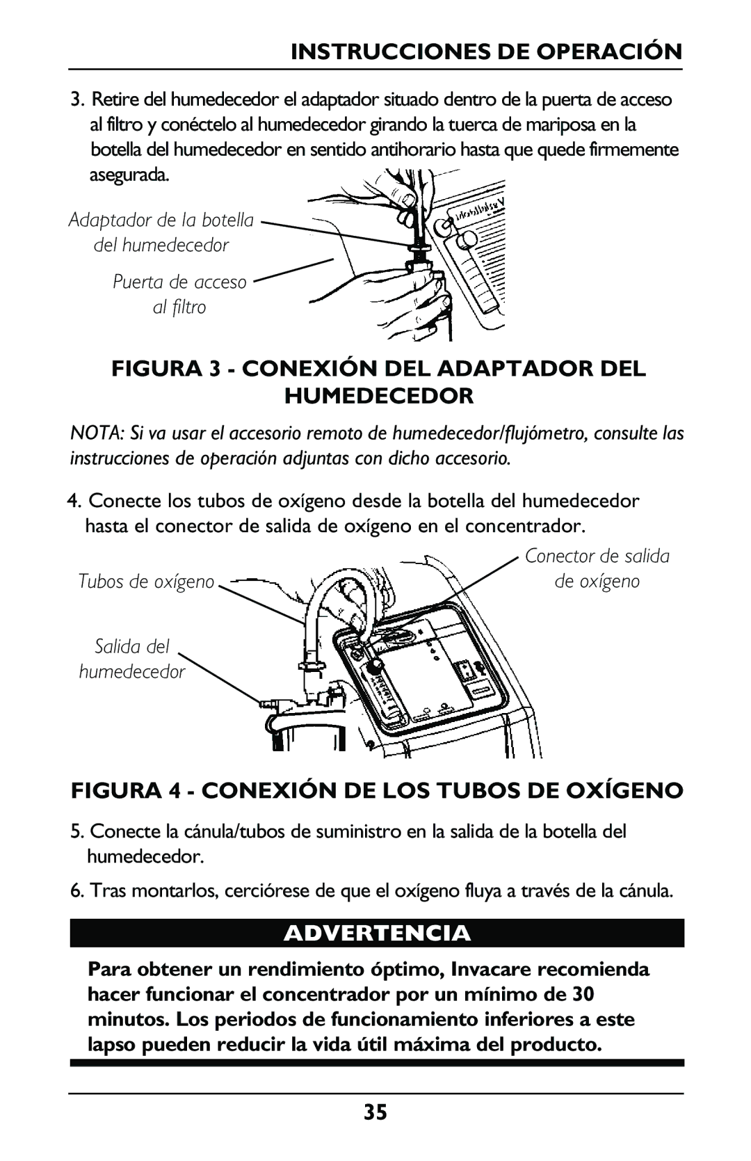 Invacare IRC5LXO2, IRC5LX manual Figura 3 Conexión DEL Adaptador DEL Humedecedor 