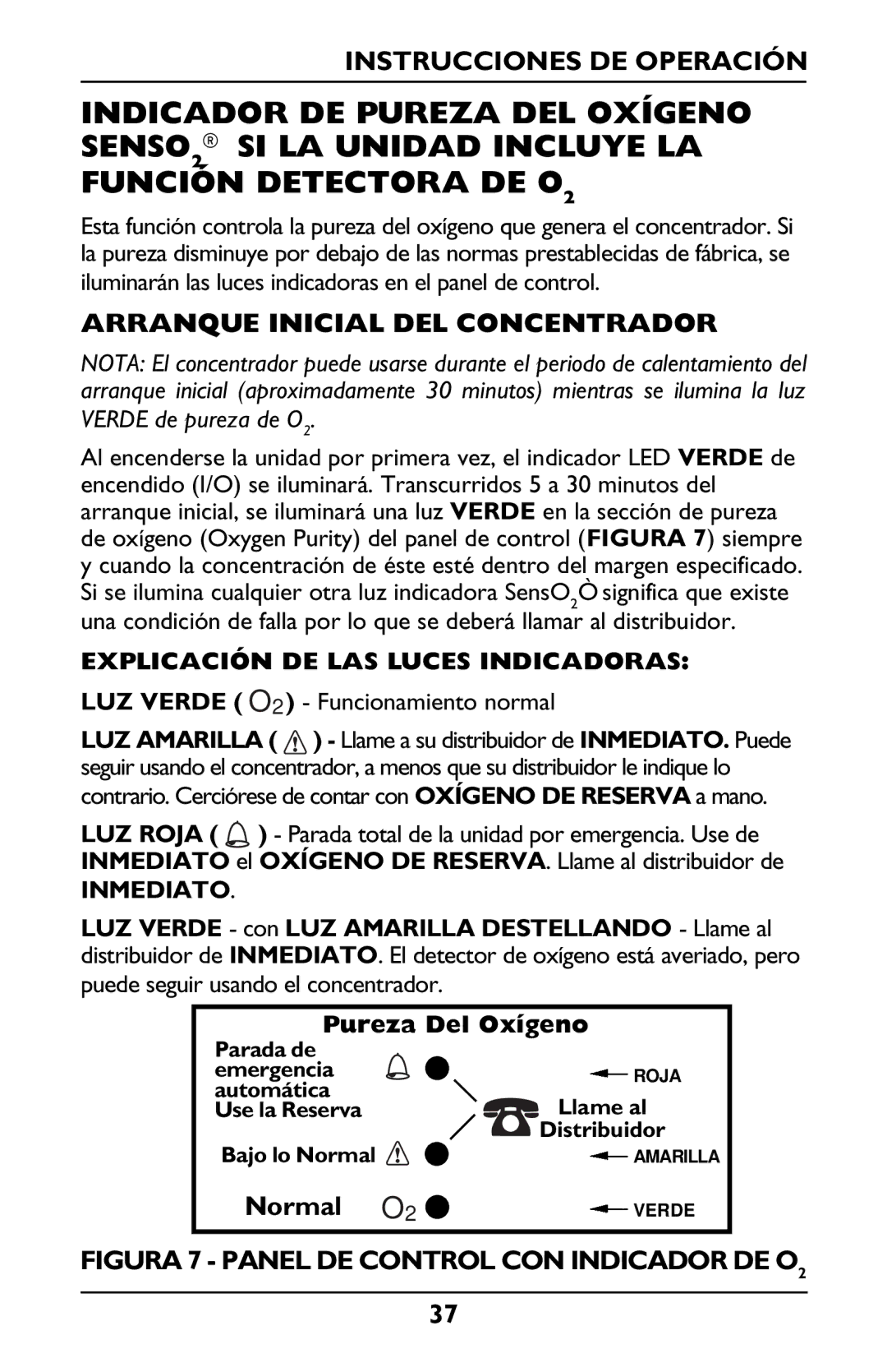 Invacare IRC5LXO2, IRC5LX manual Arranque Inicial DEL Concentrador, Explicación DE LAS Luces Indicadoras, Inmediato 